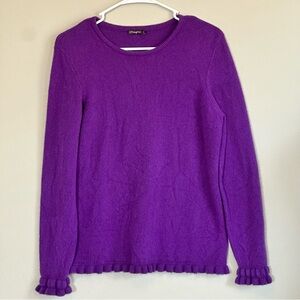 J McLaughlin 100% Cashmere Purple Sweater Ruffle Accents Womens Medium‎